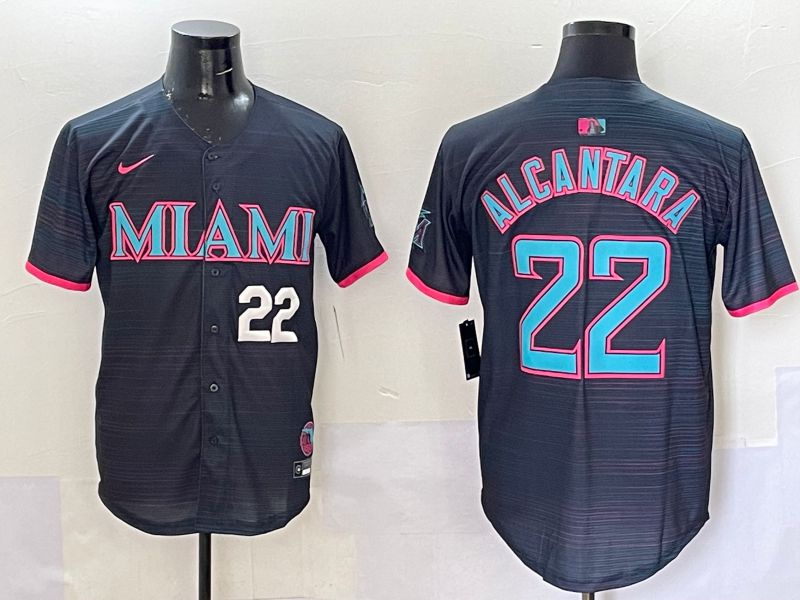 Men 2025 Miami Marlins #22 Alcantara Black Joint Name Nike MLB Jersey style 3->miami marlins->MLB Jersey